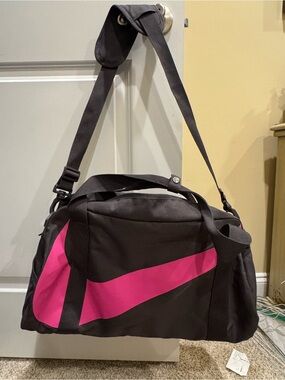Nike Charcoal Grey Duffel with Pink Swoosh Accent